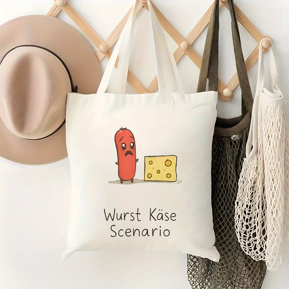 A Interesting patterns print canvas tote bag, suitable for daily use, shopping, school, and travel