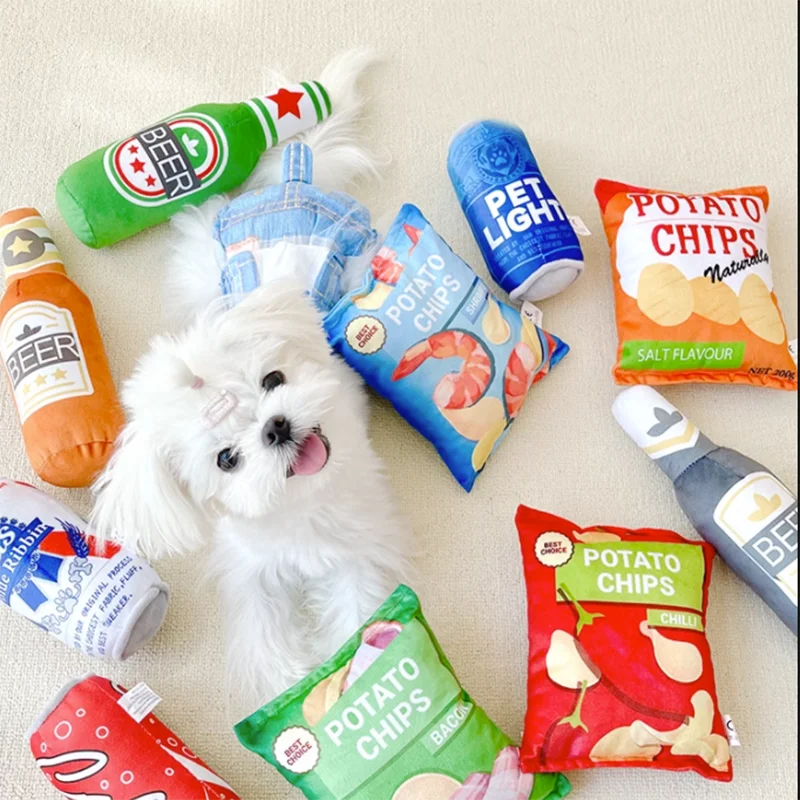 Pet Sound Paper Toy Potato Chips Simulation Fruit Bite Resistant Machine Wash Plush Toy For Cats And Dogs Grinding Teeth