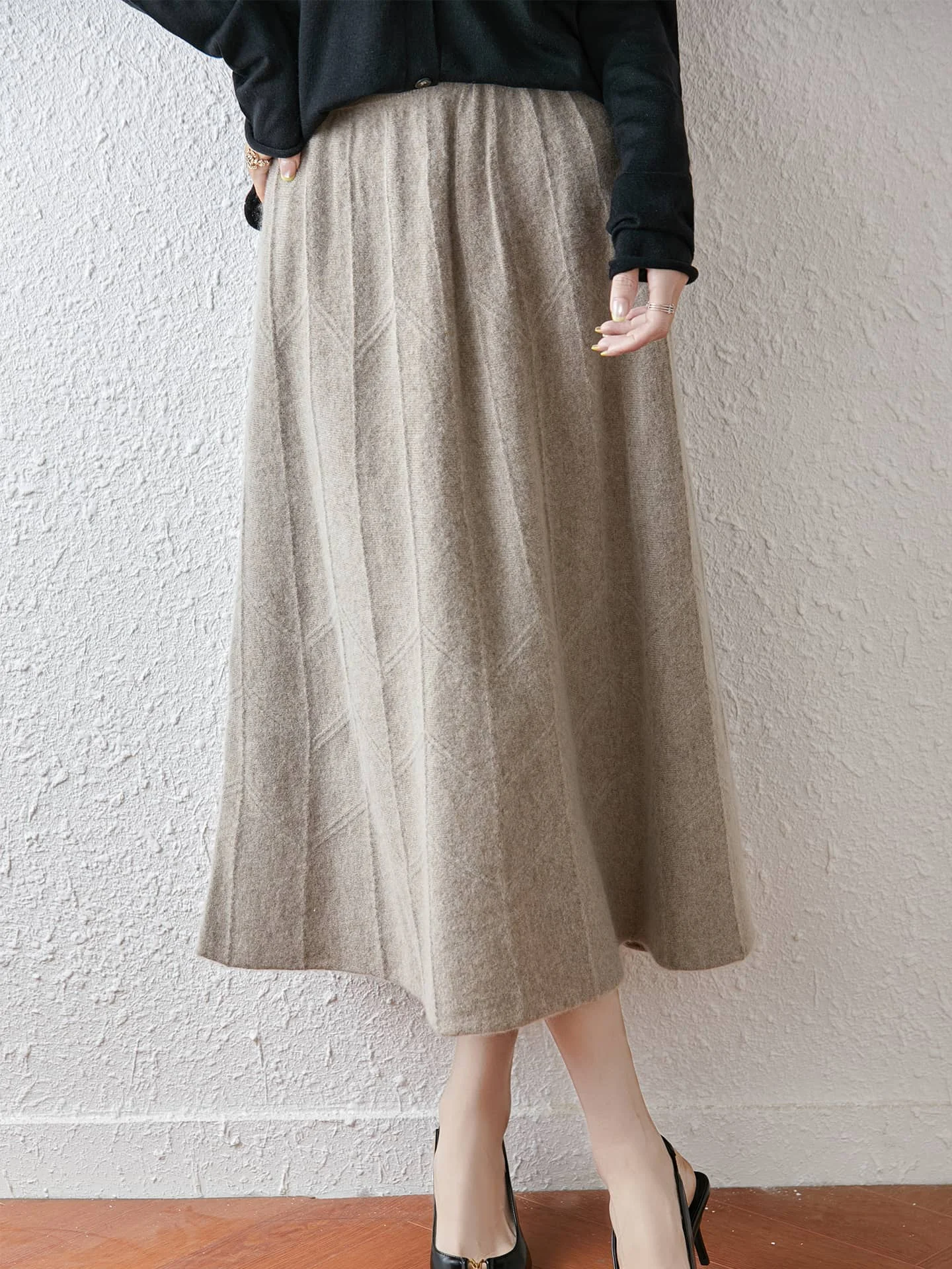 100% Merino Wool Women's A-line Half length Skirt Autumn Winter Thick Casual Fashion Cashmere Knitted Skirt