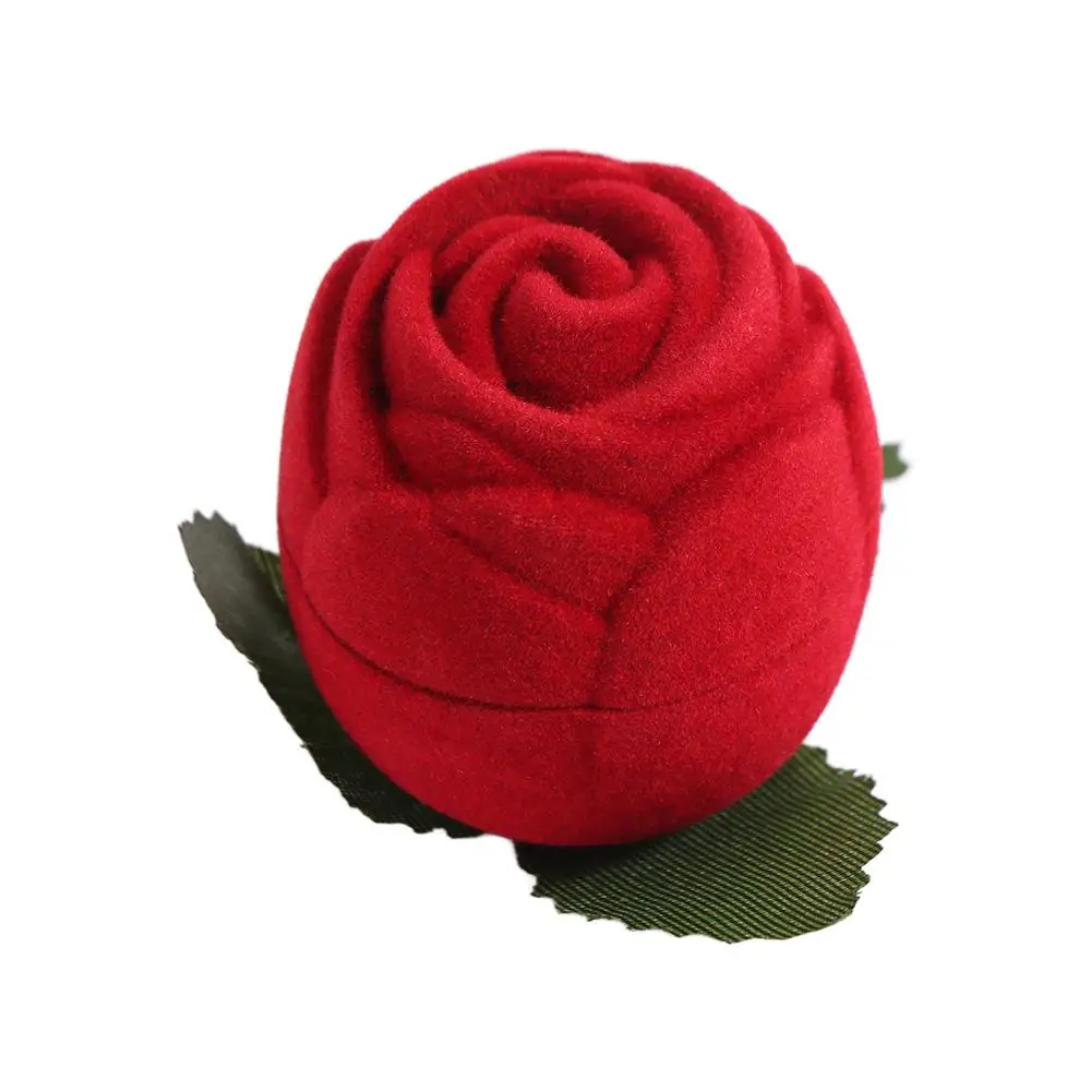 

Red Flower Stem Romantic Wedding Ring Holder Stud Earrings Velvet Jewelry Box Solid Color Jewelry Packaging Engagement Rings Box