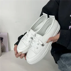 Low Platform Sneakers Women Shoes Female Pu Leather Walking Sneakers Loafers White Flat Slip on Vulcanize Casual Shoes 2024