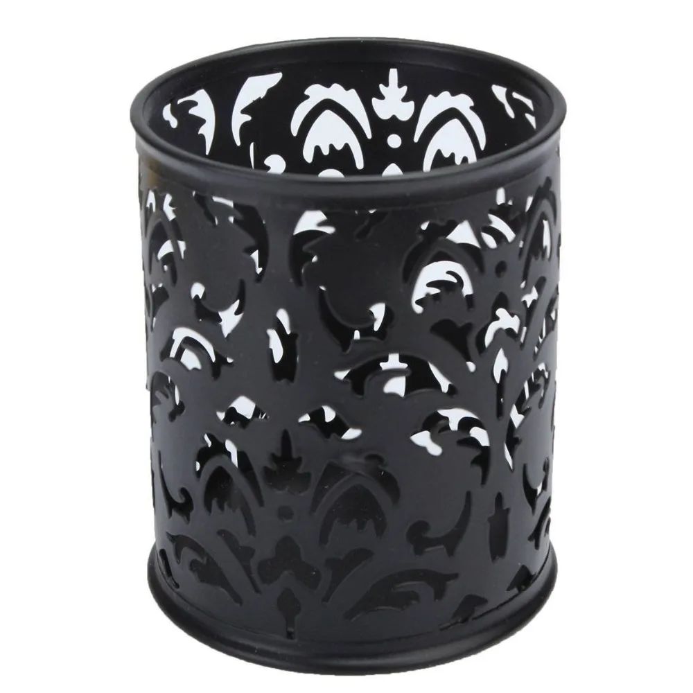 Metal Pen Holder Pen Pot Hollow Flower Pattern Round LW