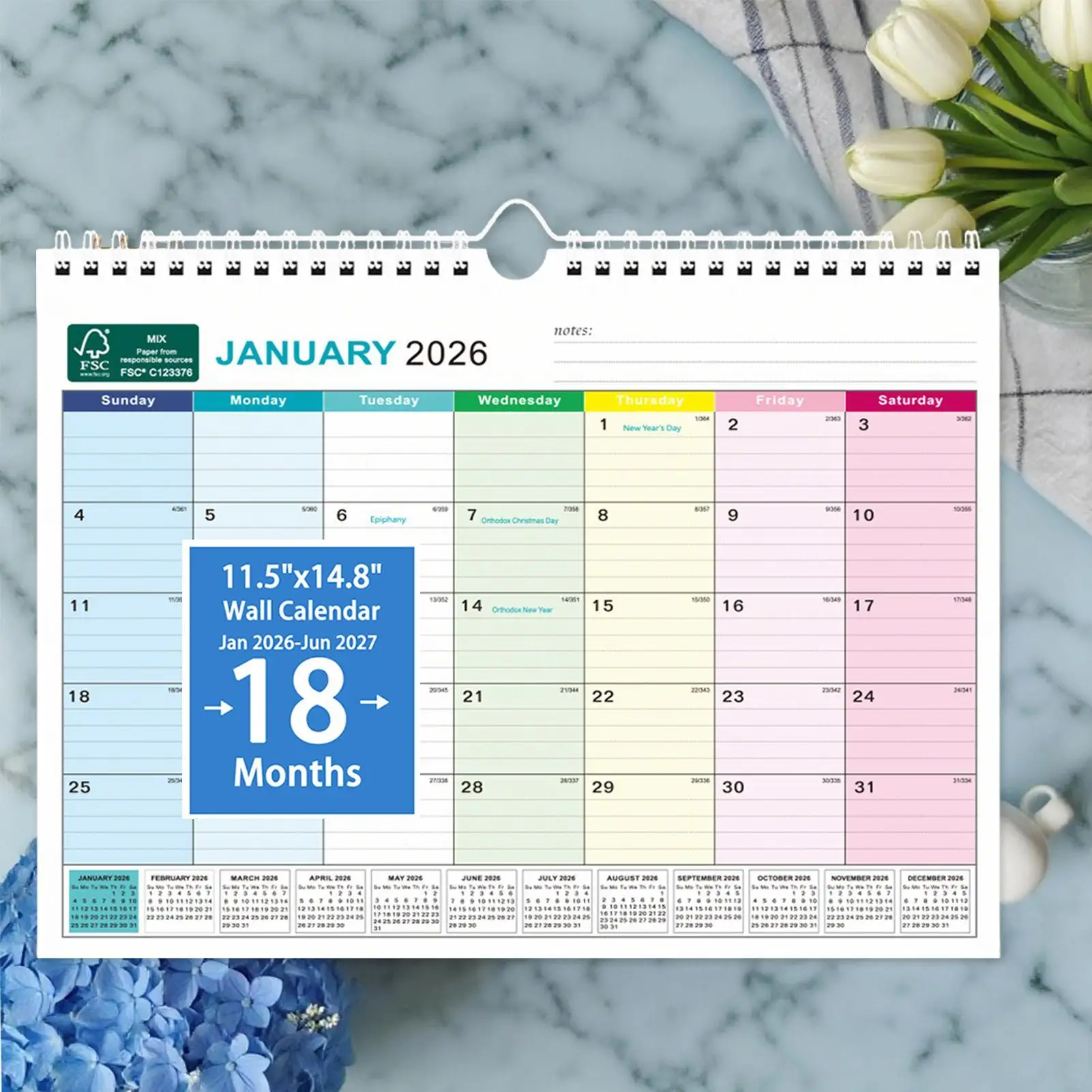 

2026 Calendar 18 Month Thick Paper Monthly Planner January 2026-June 2027 Desk Calendar Schedule With Large Squares Wall Decor