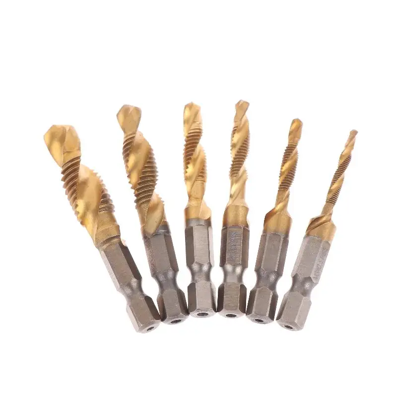 New M3 M4 M5 M6 M8 M10 Hand Tools Hex Shank Titanium Plated HSS Screw Thread Metric Tap Drill Bits Screw Machine Compound Tap