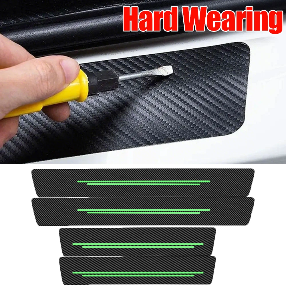 

4 шт., порог двери автомобиля, водонепроницаемая защитная наклейка, пленка из углеродного волокна, узор, устойчивая к царапинам полоса, автоаксессуары