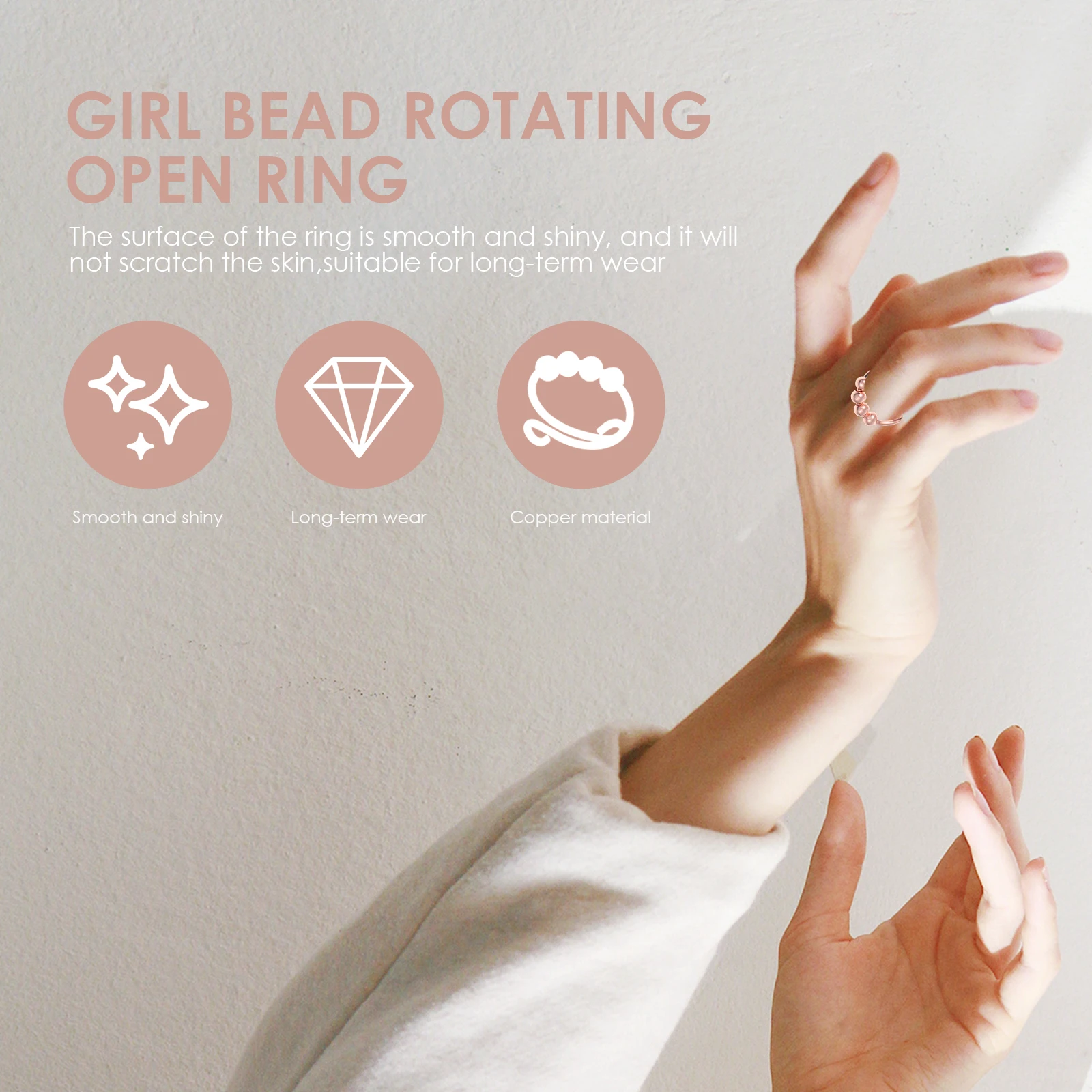 

Adjustable Copper Ring For Women, Stress Relief Rotating Bead Design, Open Band Hand Jewelry, Gift For Her, Pressure Reduce Ring