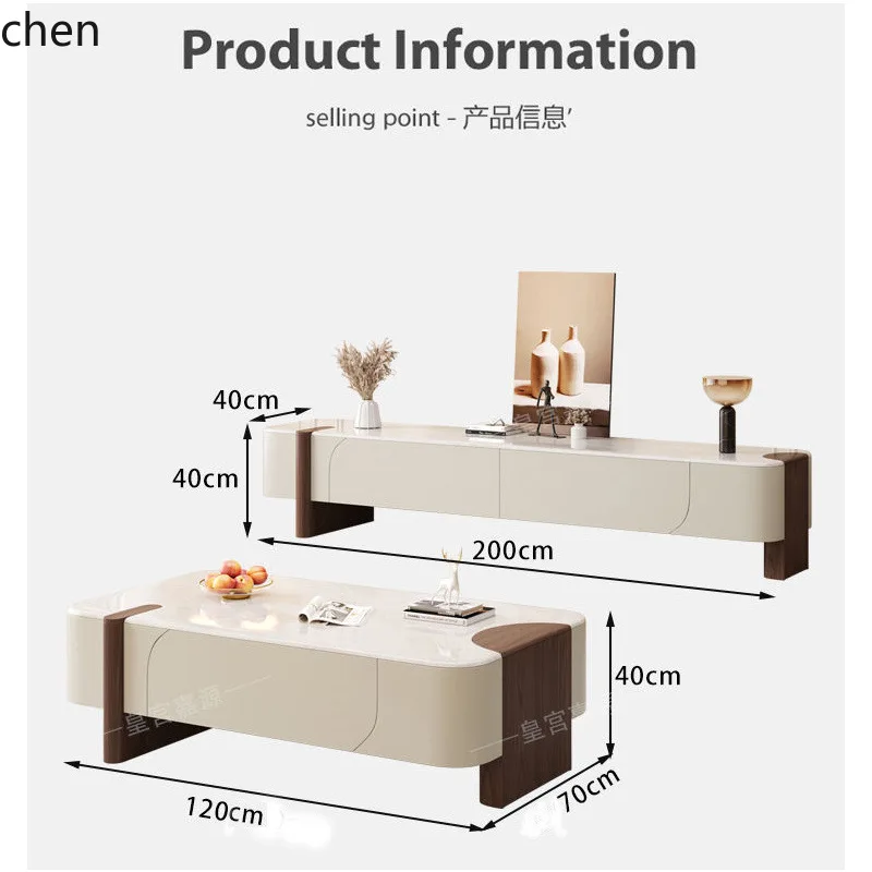 YFY  New Microcrystalline Stone Coffee Table TV Cabinet Set Living Room Home Small Coffee Table Rock Slab Floor Cabinet Elegant