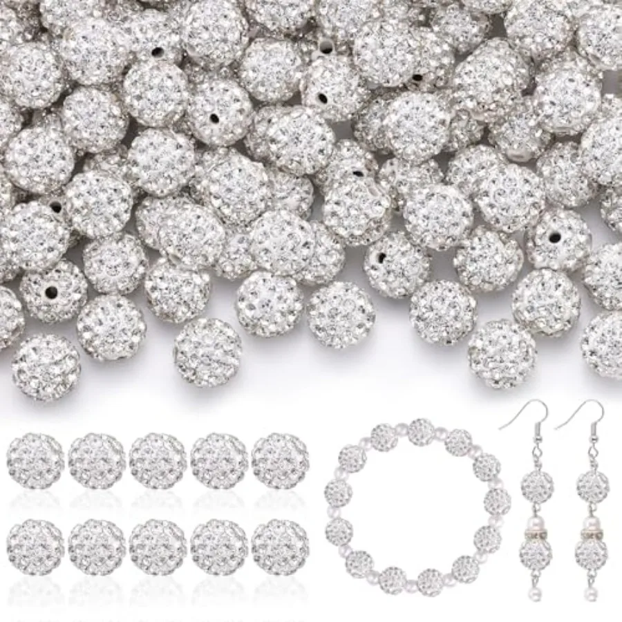 

10mm Rhinestone Beads for Jewelry Making, Shiny Round Disco Ball Beads Bulk, Sparkle Crystal Clay Christmas Bead for Bracelet B