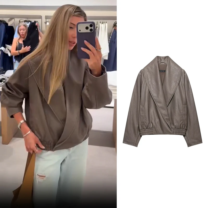 Autumn Women's PU Leather Jackets 2026 New Fashion Loose Elegant Women's V-neck Unique Warm Winter Jackets & Coats Street
