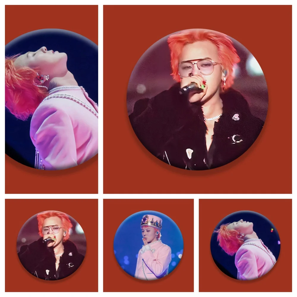 KPOP G-Dragon HD Round Badge Fashion Style Tinplate Brooch Pins Photos Printing Boys Girls Clothing Accessories Decor Fans Gift