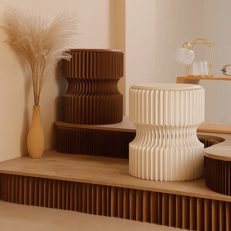 مقعد مستدير، أثاث إبداعي من الورق الصغير، مقعد تغيير الأحذية المنزلية، قابل للطي، سهل التخزين، مقعد منخفض للمشاهير على الإنترنت