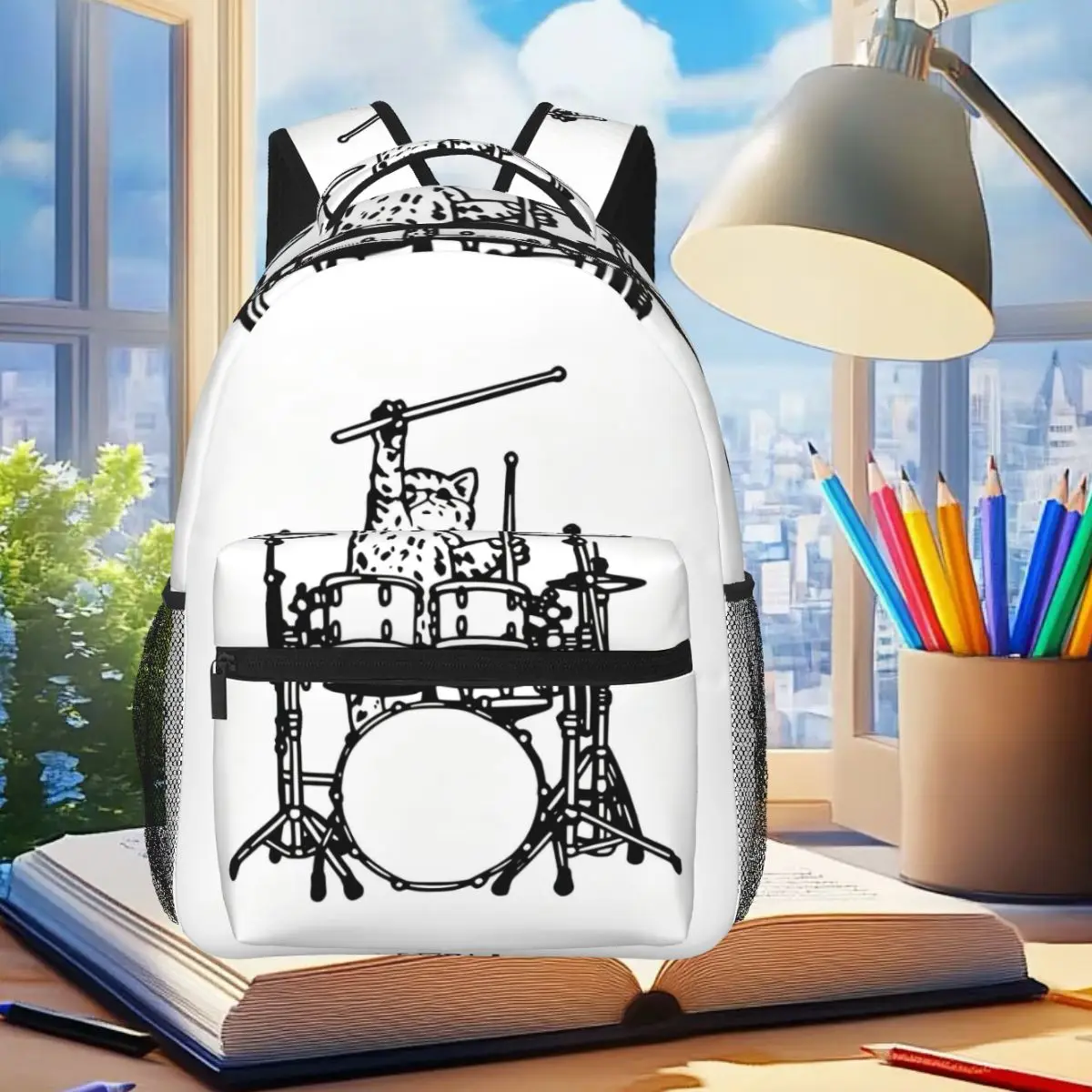 Funny Music Cat Print Backpack Student Boys Girls BookBag Kids School Bag Computer Shoulder Bags for Men Women