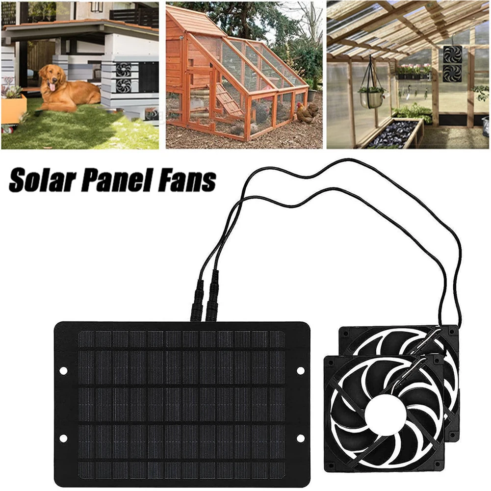 Solar Powered Fan 12V 10W Waterproof Dual Exhaust Fan For Camping Greenhouse For Dog Chicken House Barns Stables Treehouses