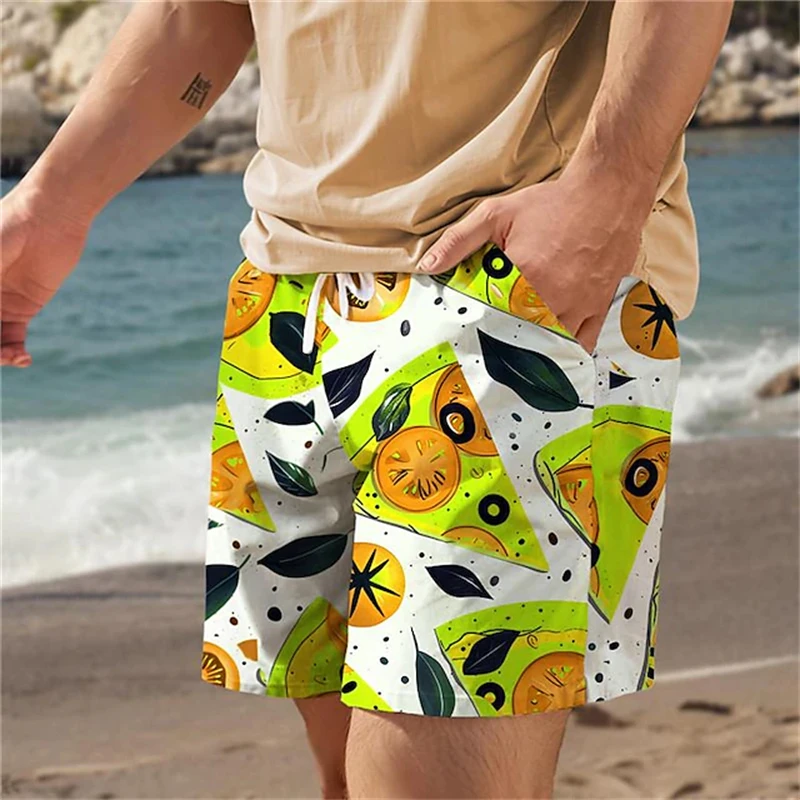 Pizza Food 3D Print Beach Shorts Men Short Pants Casual Party Hawaiian Trunks Fashion Streetwear Surf Swimwear Pants Ice Shorts