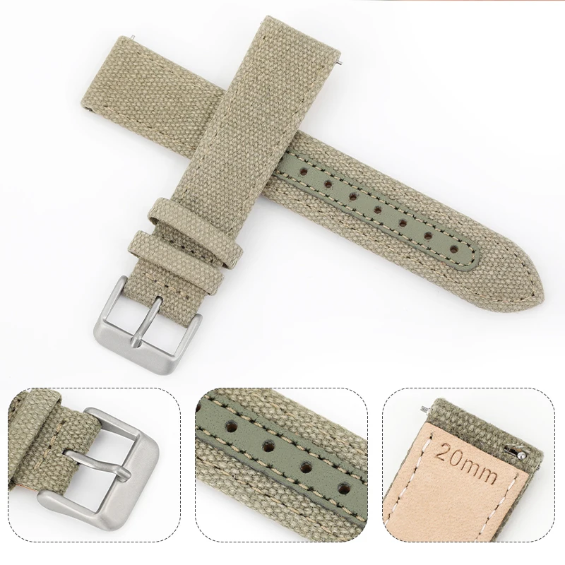 

20mm Canvas Band Leather Military Watchband Fast Release Universal Replacement Comfortable Sport Nylon Watch Strap