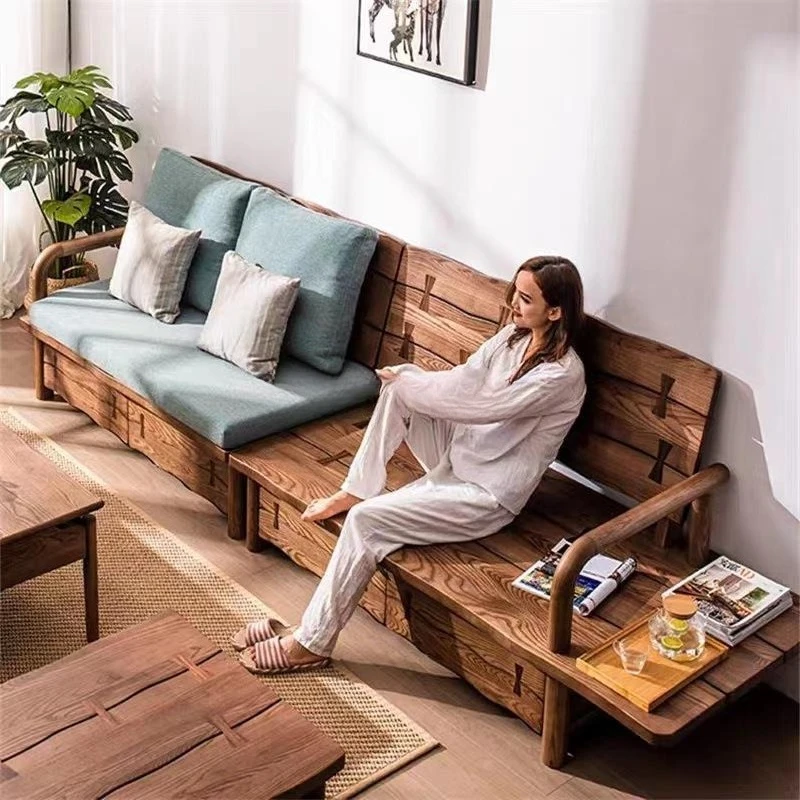 أريكة تخزين من الخشب الصلب للشتاء والصيف ذات الاستخدام المزدوج، أريكة تخزين من خشب الرماد مع أدراج، أريكة لسان على شكل فراشة حديثة بسيطة تتسع لأربعة أشخاص