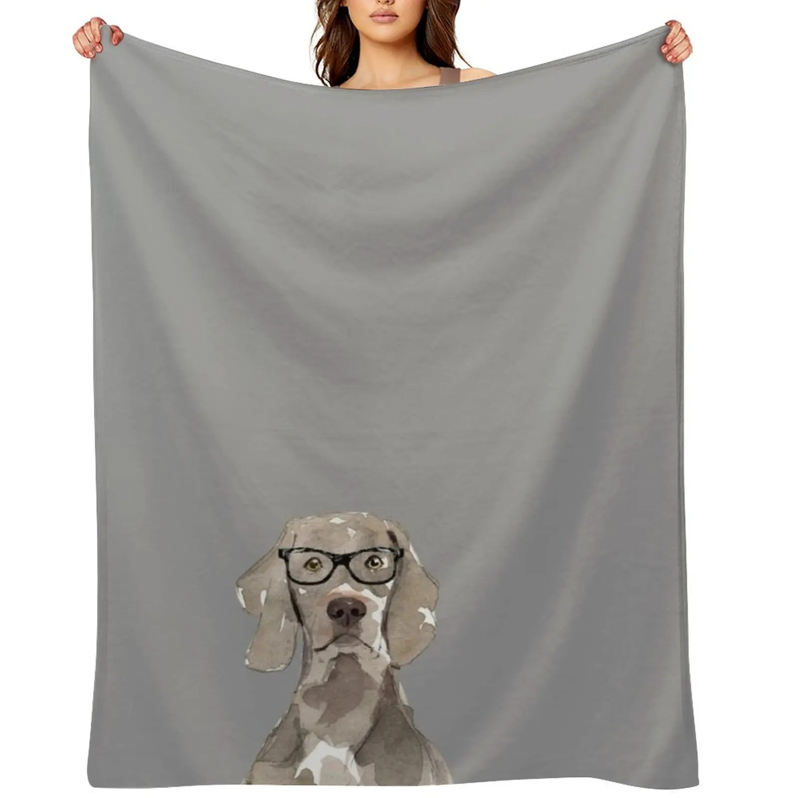 

Weimaraner with glasses Throw Blanket Custom anime Beach Soft Beds Blankets