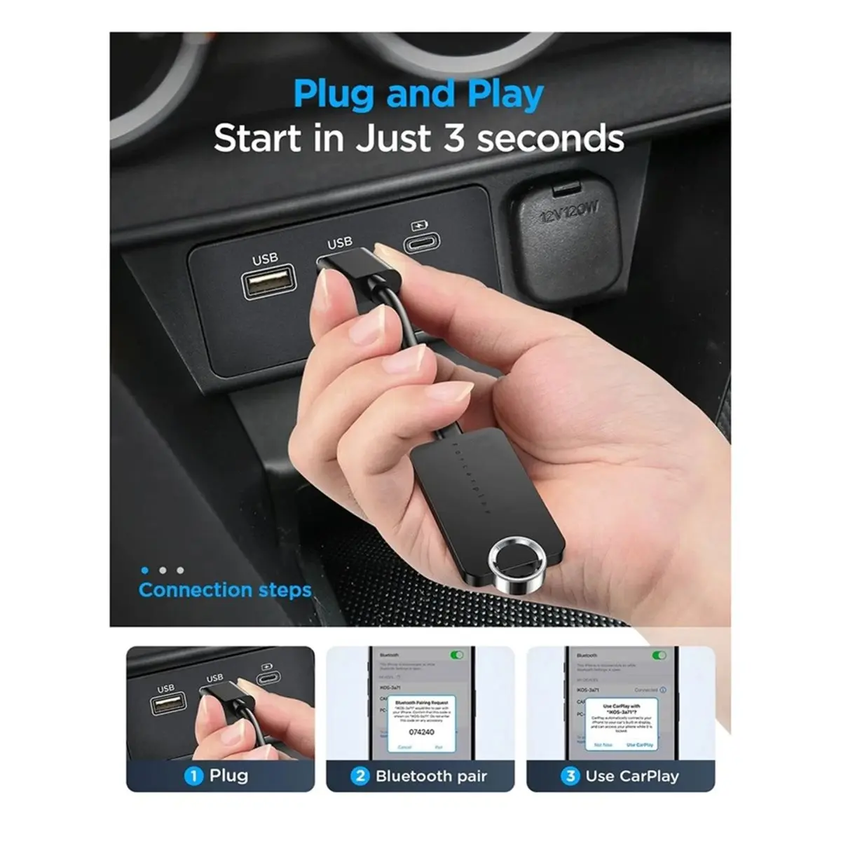 A32I Wireless CarPlay Adapter Converts Wired to Wireless Carplay Dongle Plug and Play for Cars From 2016 and IOS 10+