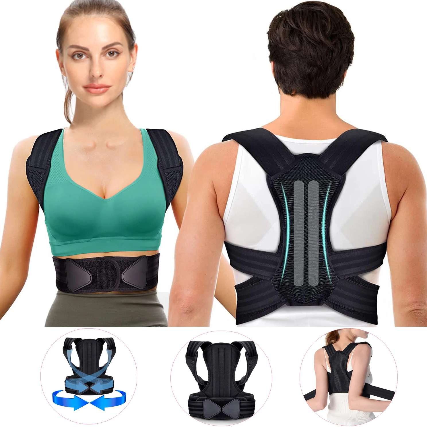 

Men & Women Adjustable Upper Back Straightener With Hunchback CorrectionRelieves Neck Shoulder Back Pain While Improving Chest