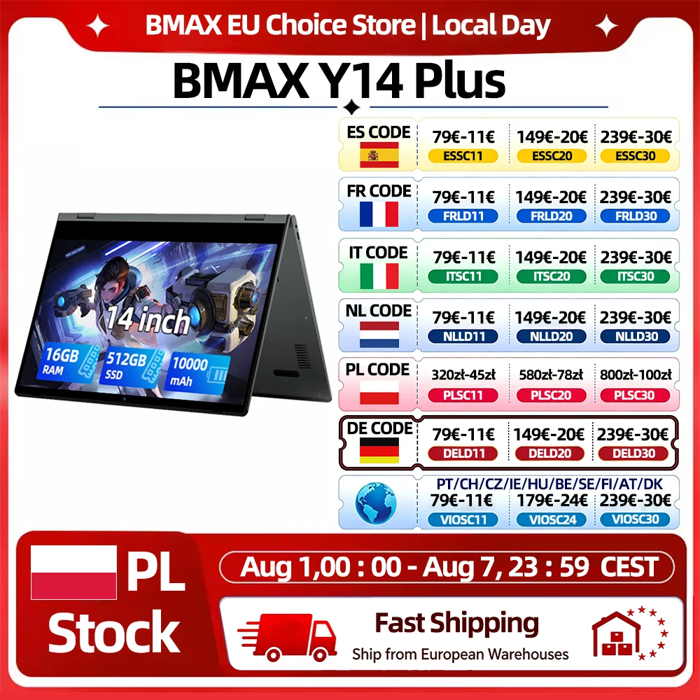 Portátil BMAX Y14 Plus de 14 pulgadas, Notebook con Windows 11, 16 GB de RAM, 512 GB SSD, pantalla LCD IPS de 1920*1080, Intel N150, USB Tipo-C