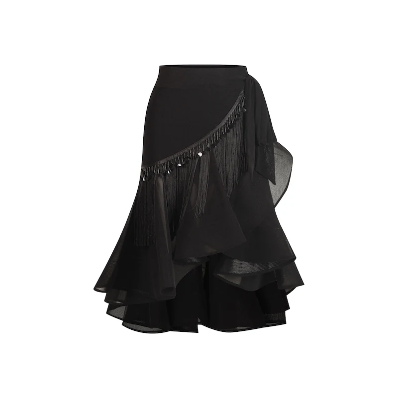 Nowa spódnica do tańca latynoamerykańskiego dla dziewcząt, strój do cha-chy i rumby, spódnica z frędzlami, kostium do występów latynoamerykańskich, czarna spódnica z frędzlami DNV24809
