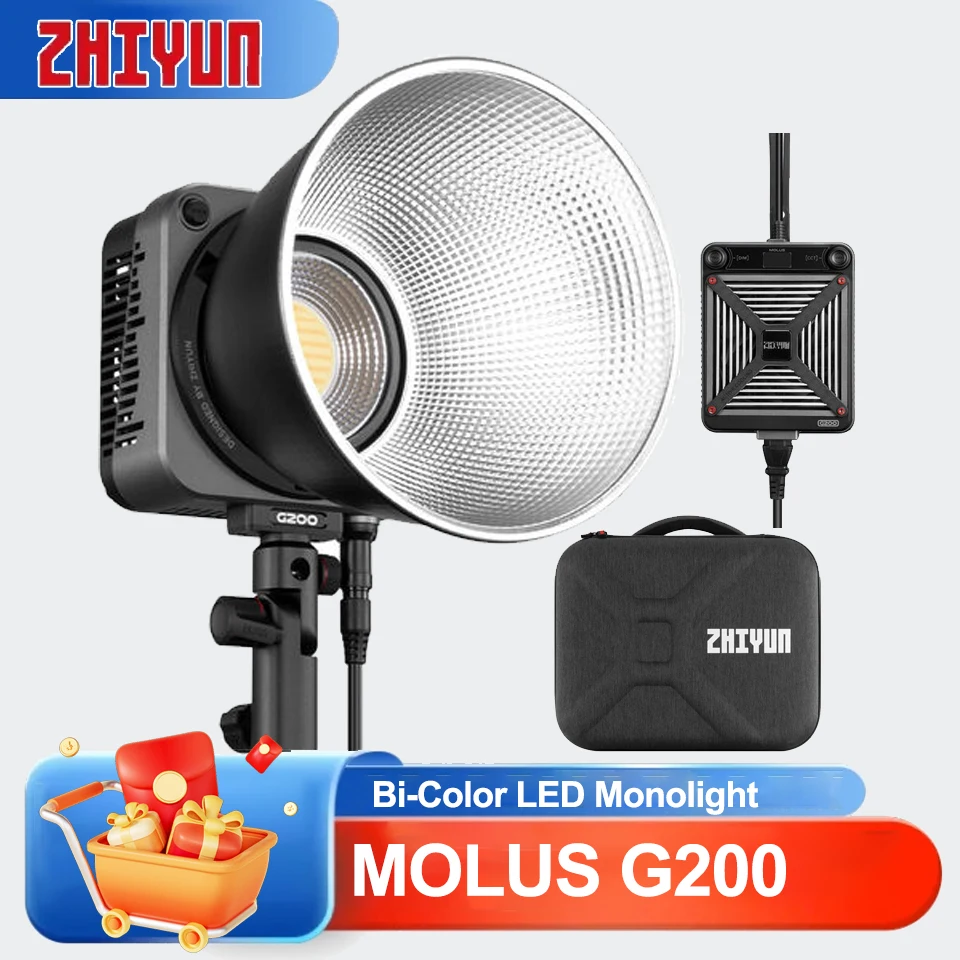 

ZHIYUN MOLUS G200 2700-6500k Светодиодный заполняющий светильник COB высокой яркости 180 ° Регулируемый кронштейн APP Control для видеостудии