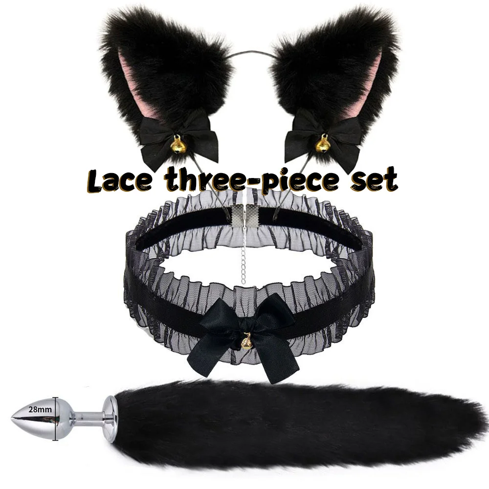 Sexy Three-Piece Set, Anal Plug, Men's and Women's Appliances, Sex Products, Sm Metal Fun Set, Fox Tail