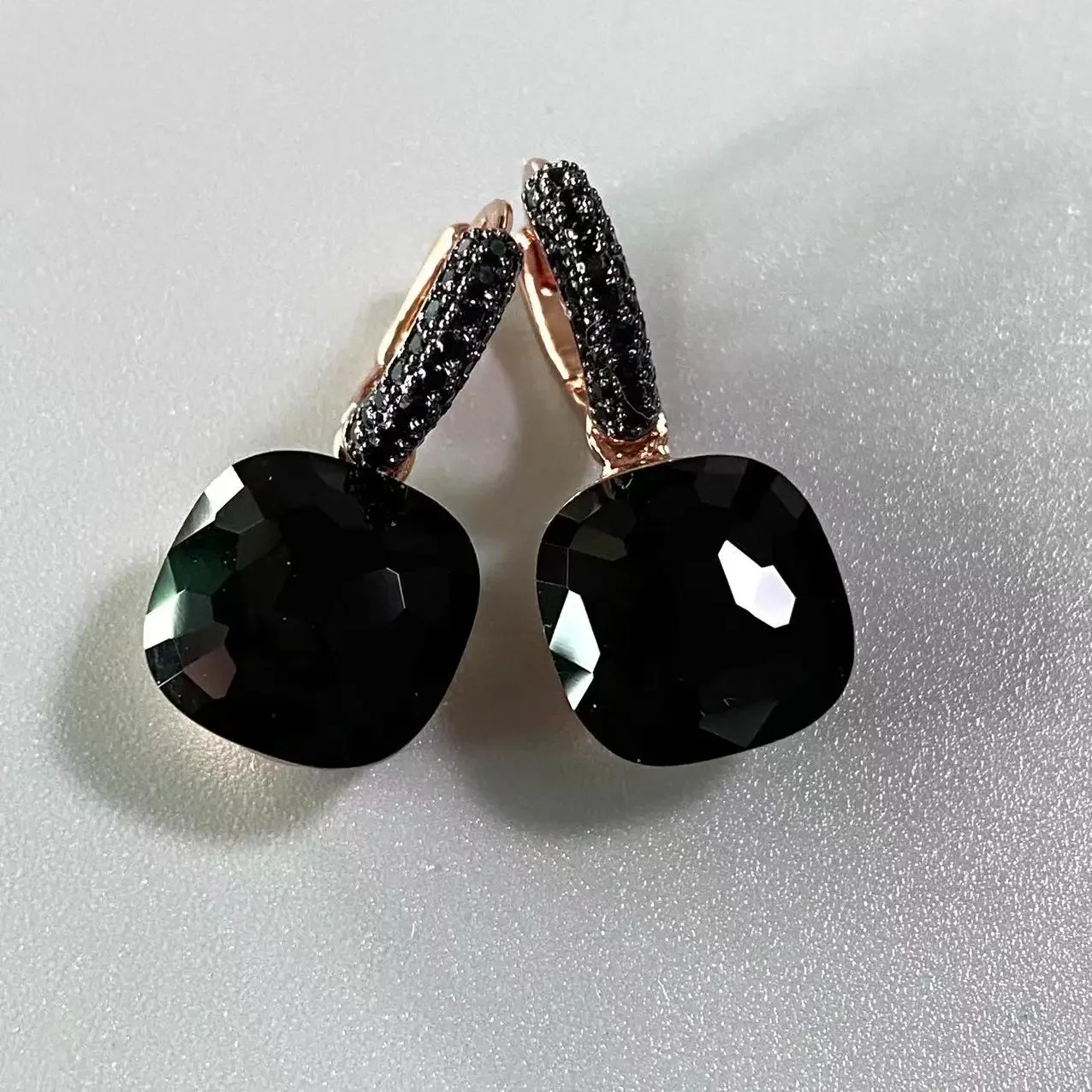 12.6mm Flat Style Nudo Earrings Inlay Black Zircon Candy Color Crystal Dangle Earring For Women Drop Fashion Jewelry Gift