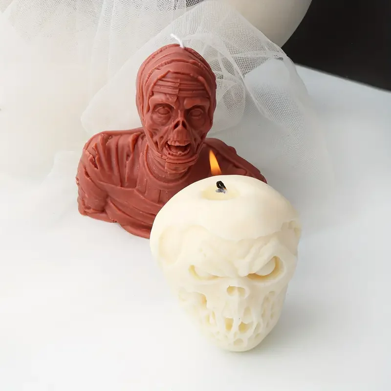 3D Face Skull Candle Mold Silicone Half-body Gauze Zombie Scented Death Candle Mold Handmade Aromatherapy resin Mold Soap Gypsum