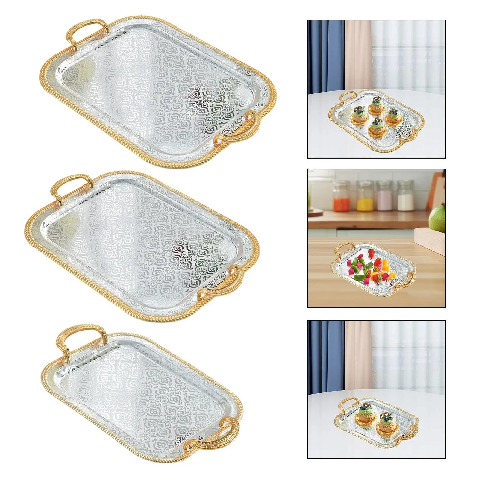 

Serving Tray Non Slip Iron Elegant Decorative Tray for Cafes Bedroom Home