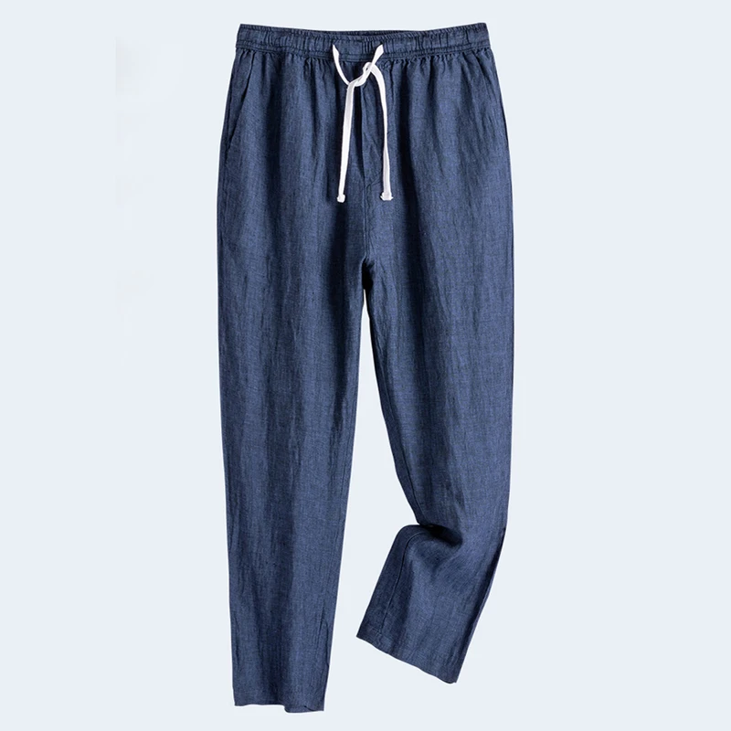 

Spring Summer Men Linen Pants Mans Straight Cropped Pants Long Legs Casual Pants Mens Full Pants Thin Light Loose Trousers Men