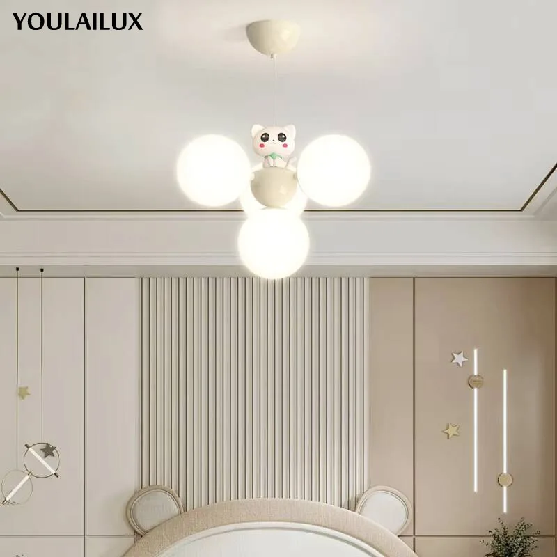 Cream Style Led Bedroom Chandelier Cartoon Clouds Creative Red Panda Children's Room Chandelier Modern Home Indoor Lighting Lamp