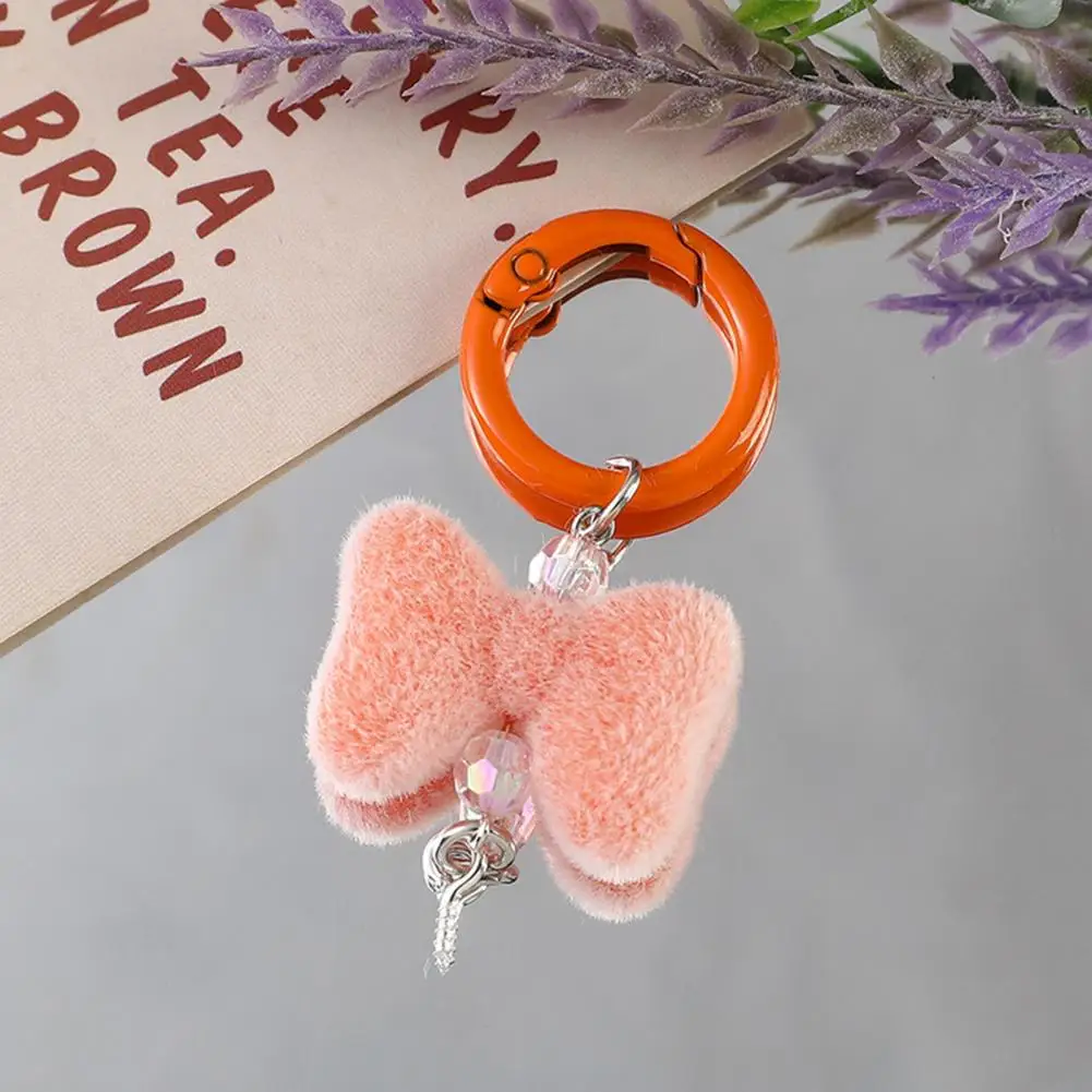 Imitation Mink Velvet Bow Keychain Diy Keychain Accessory Plush Bow Keychain Pendant with Rhinestone Beads for Backpack