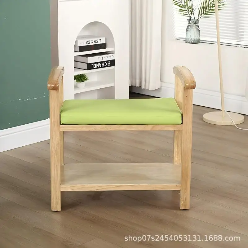 Solid Wood Rubber Wood Age-Friendly Shoe-Changing Bench for Porch, Nursing Home and Welfare Home