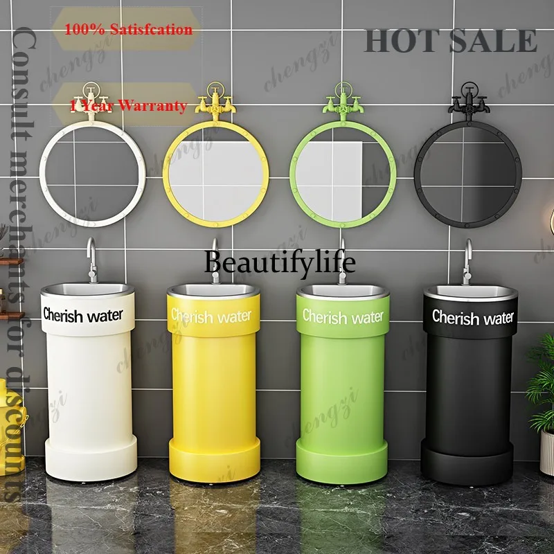D1089 industrial style bar retro column wash basin cabinet commercial creative round stainless steel wash basin color