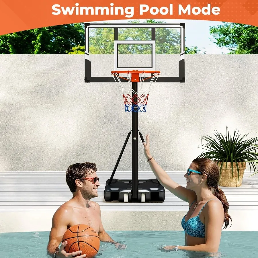 Basketball Hoop Outdoor 3.37 10 FT Adjustable Portable Basketball Goal with Wheels PC Backboard Fillable Base for Youth Adults