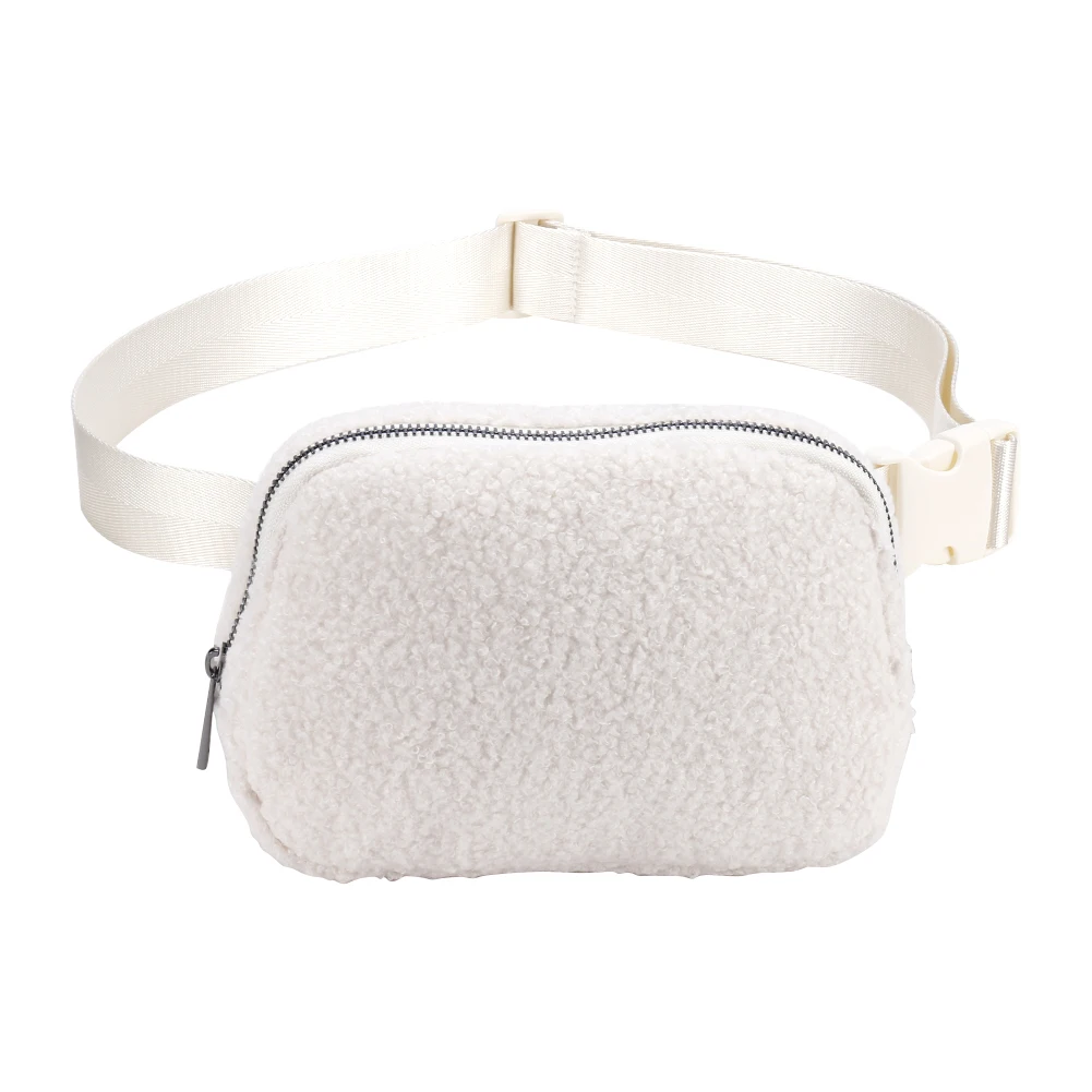 

Plush Fanny Pack Bum Bag Fashion Waist Messenger Bag Casual Unisex Solid Color Portable Zipper Multi-Pockets for Outdoor Sports