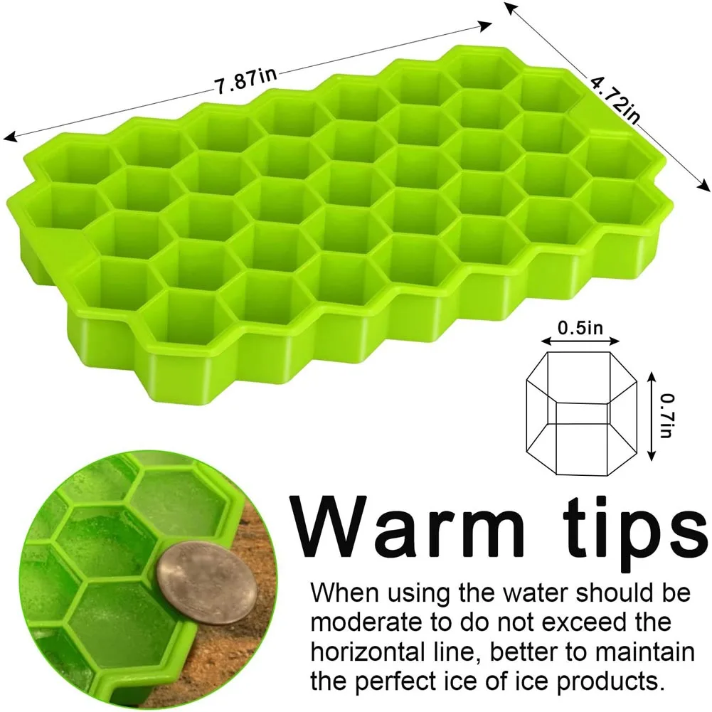 37 Cavity Honeycomb Ice Cube Trays Reusable Silicone Ice Cube Mold BPA Free Ice Maker with Removable Lids