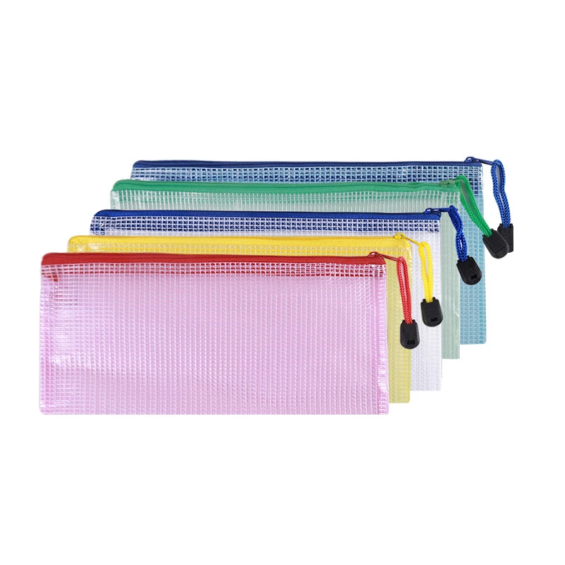 Impermeável Mesh Zipper Pouch, saco de documentos, pastas de arquivos, A6 Pencil Case, sacos de armazenamento, escola e material de escritório, 5-20pcs por conjunto