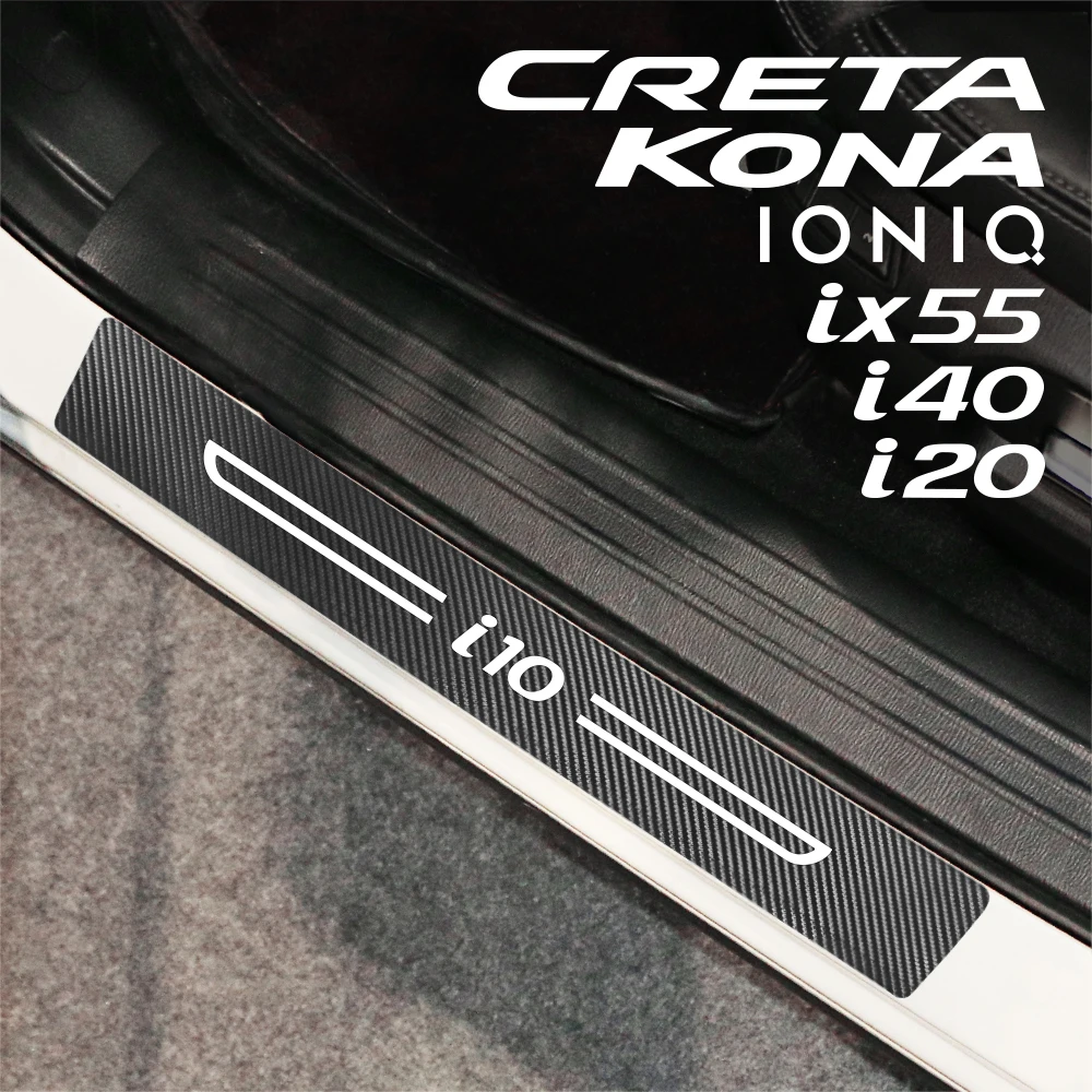

4PCS Car Sill Stickers For Hyundai I20 I10 KONA IONIQ I40 CRETA EQUUS IX25 IX55 EON Auto Tuning Accessories Carbon Fiber Decals