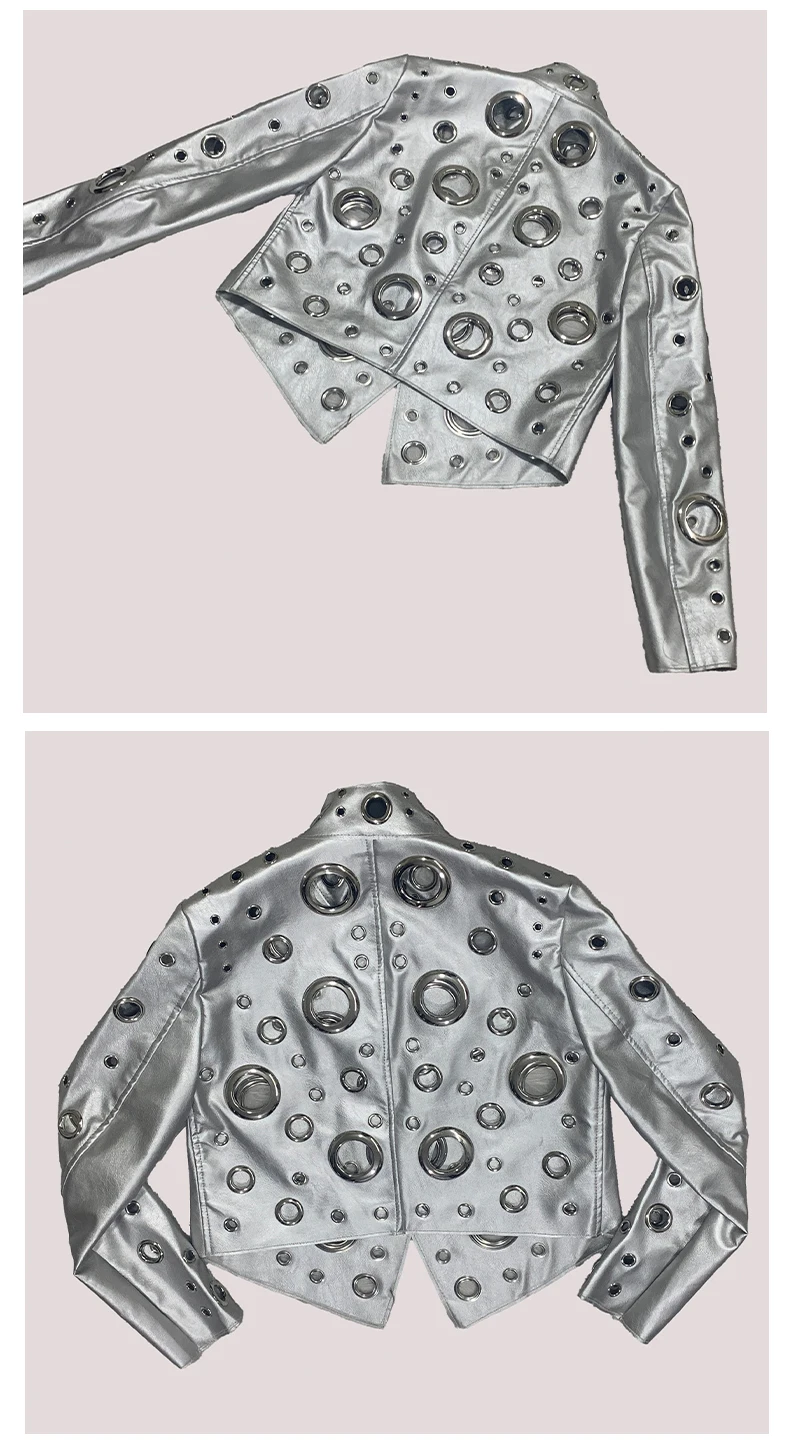 Mauroicardi Spring Short Hollow Out Patchwork Short Pu Leather Jacket Women Cool Luxury Designer European Style Clothes Fashion