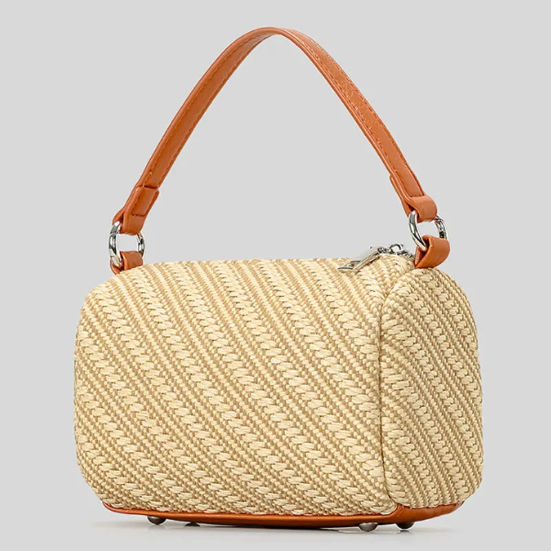 

casual straw women handbags weave pillow shaped shoulder bags summer beach crossbody bag panelled tote bag for vacation