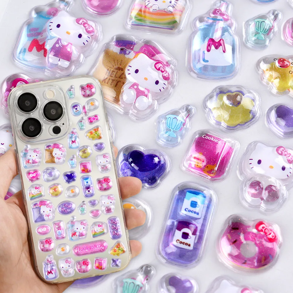 Anime bonito hellokitty kuromi melodia 3d adesivos geléia sanrio adesivo diy cristal decorativo caso de telefone diy crianças brinquedo presente