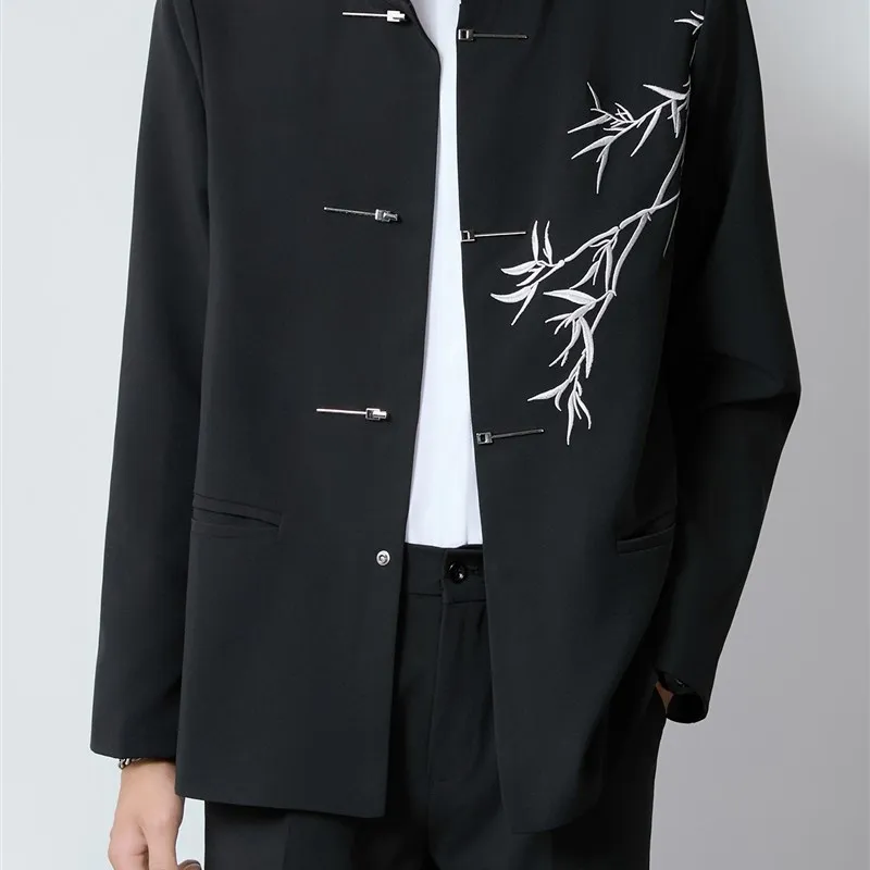 

New Chinese Sle Men's Casual Bamboo Suit Jaet Loose Fit Autumn Faionable Smart-Casual Sle Caozhou Coat