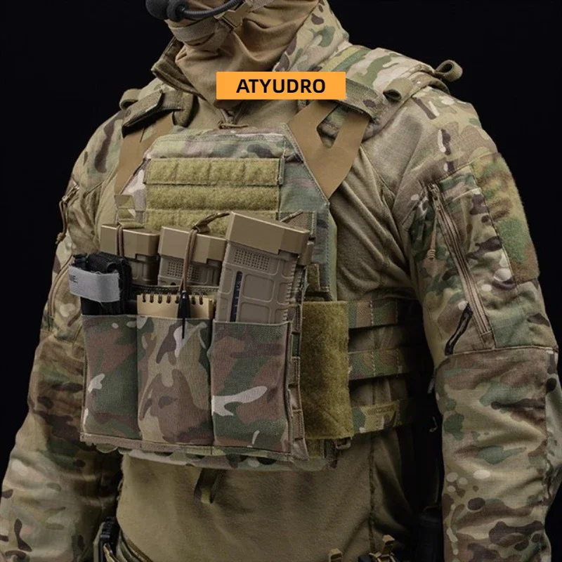 ATYUDRO Tactical 5.56/7.62mm Lightweight Elastic Triple Mag Pouch Hunting CS Wargame Molle System Accessories Waist Bag Holster