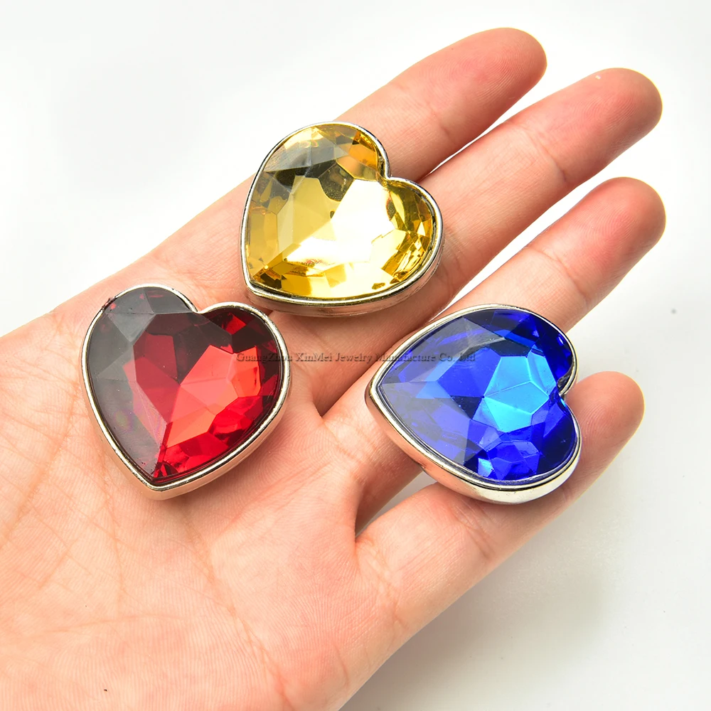 Oversize Crystals 27mm Heart Shape Flat Back Acrylic Rhinestones Glue On/Sew On Stones DIY Wedding Craft Clothing Accessories