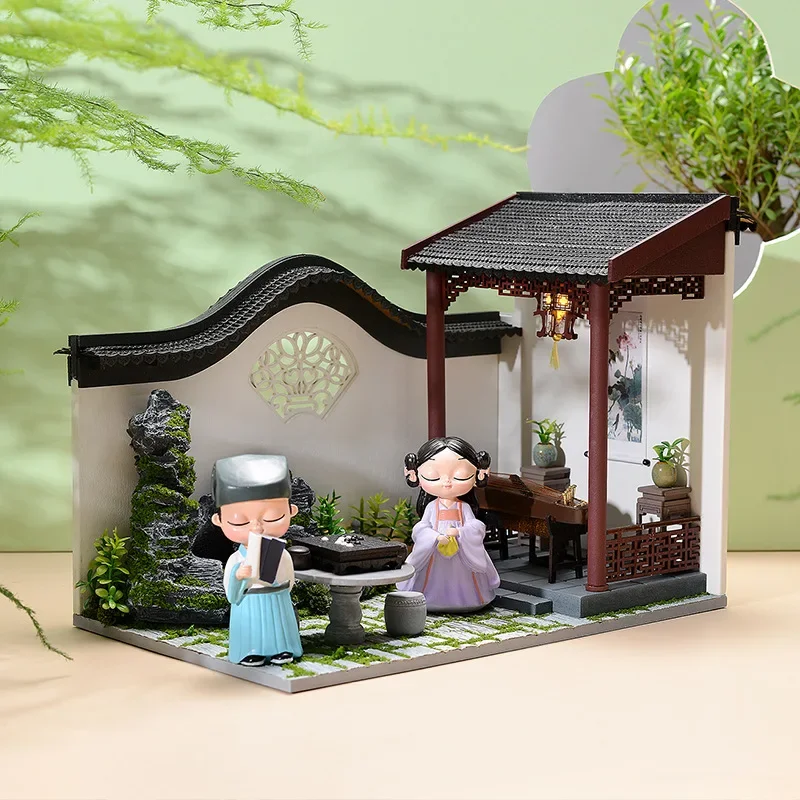 

DIY Wooden Chinese Courtyard Casa Assembled Dollhouse Miniature Building Kits with Furniture for Adults Xmas handmade Gifts