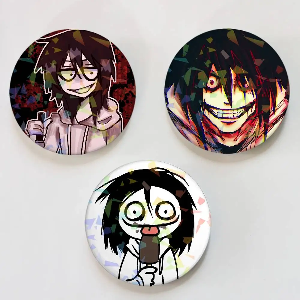 Cartoon Jeff the Killer Runde Laser Abzeichen Brosche Kleidung Rucksack Zubehör Revers Dekoration Geschenk
