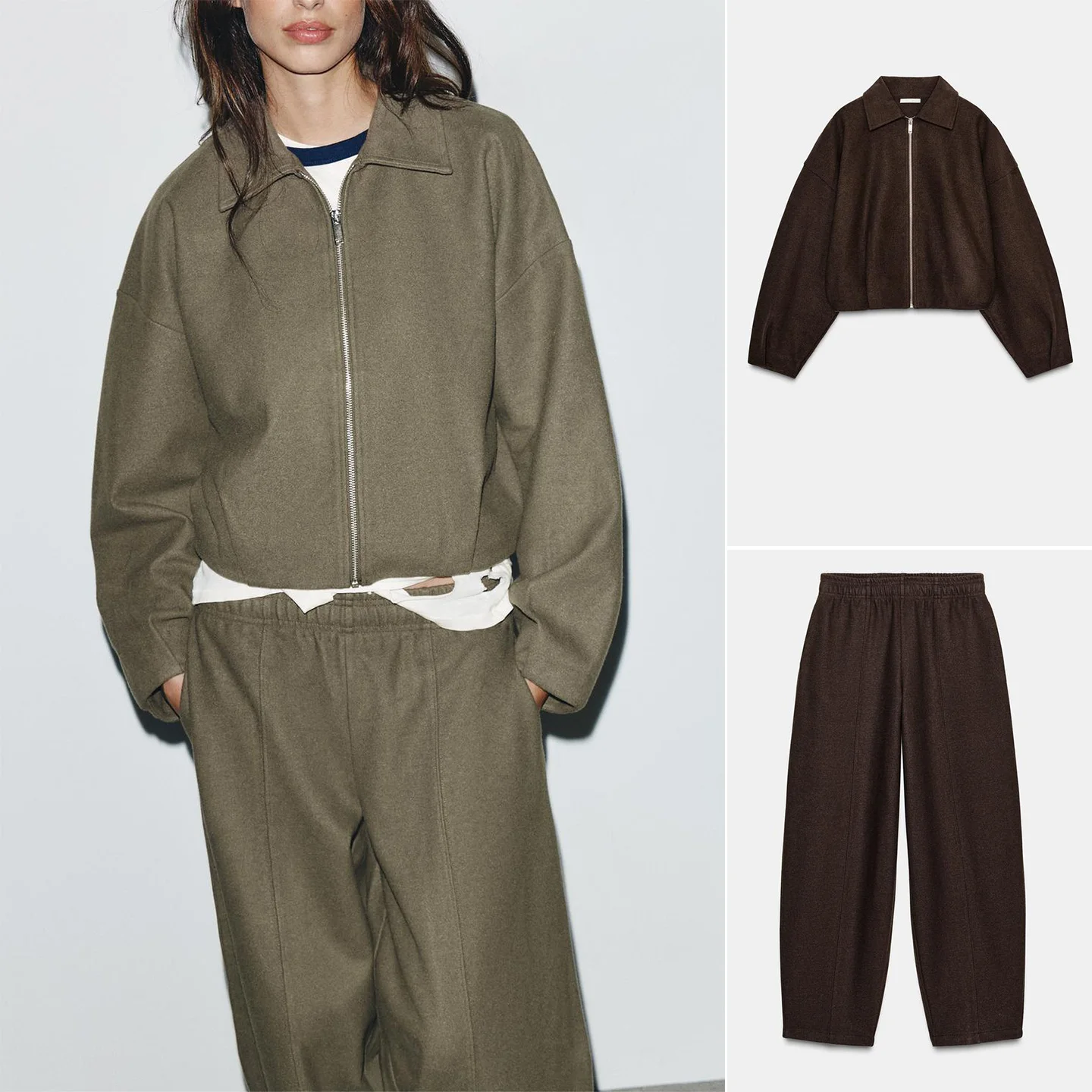 

Женское пальто-джато-пилот на молнии, длинные све, прямые брюки с эластичной резинкой на талии, комплект из двух предметов, нейтральный Sle, чистый цвет, осенняя одежда...