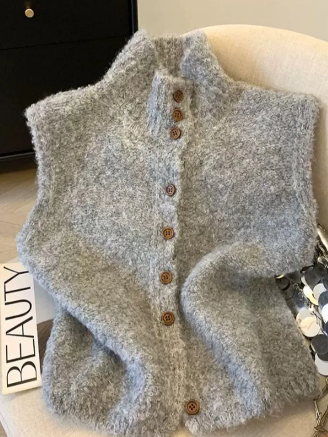 Ladies' Knitted Vest Half High Collar Sweater Soft Cozy Versatile Top Trendy Autumn Fashion Korean Style Standard Fit Single ...